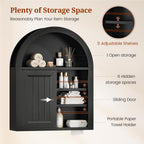 Arched Bathroom Wall Cabinet, 23.6 x 30.3'' Over The Toilet Cabinet With Sliding Barn Door, Adjustable Shelf, Wall Mounted Cabinets for Bathroom Laundry Room Kitchen (Black,Sliding Door, 30IN)