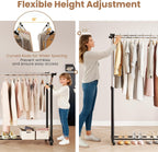 COSTWAY Double Rod Clothing Rack, Rolling Garment Rack with Shelf, Wheels, Adjustable Height Heavy Duty Metal Clothes Racks for Hanging Clothes for Dressing Room, Laundry, Living Room