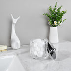 Clear Transparent Apothecary Octagional Shaped Glass Canister Jar With Silver/Chrome Metal Lid Cover for Bathroom Organization, Cotton Balls, Q Tips, and Small Accessories, Bath Storage