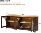Farmhouse TV Stand with Adjustable Shelves for TVs up to 70'', Entertainment Center with Semi-Arched Glass Doors, Wood Grain Sideboard with Cable Management for Living Room, Walnut