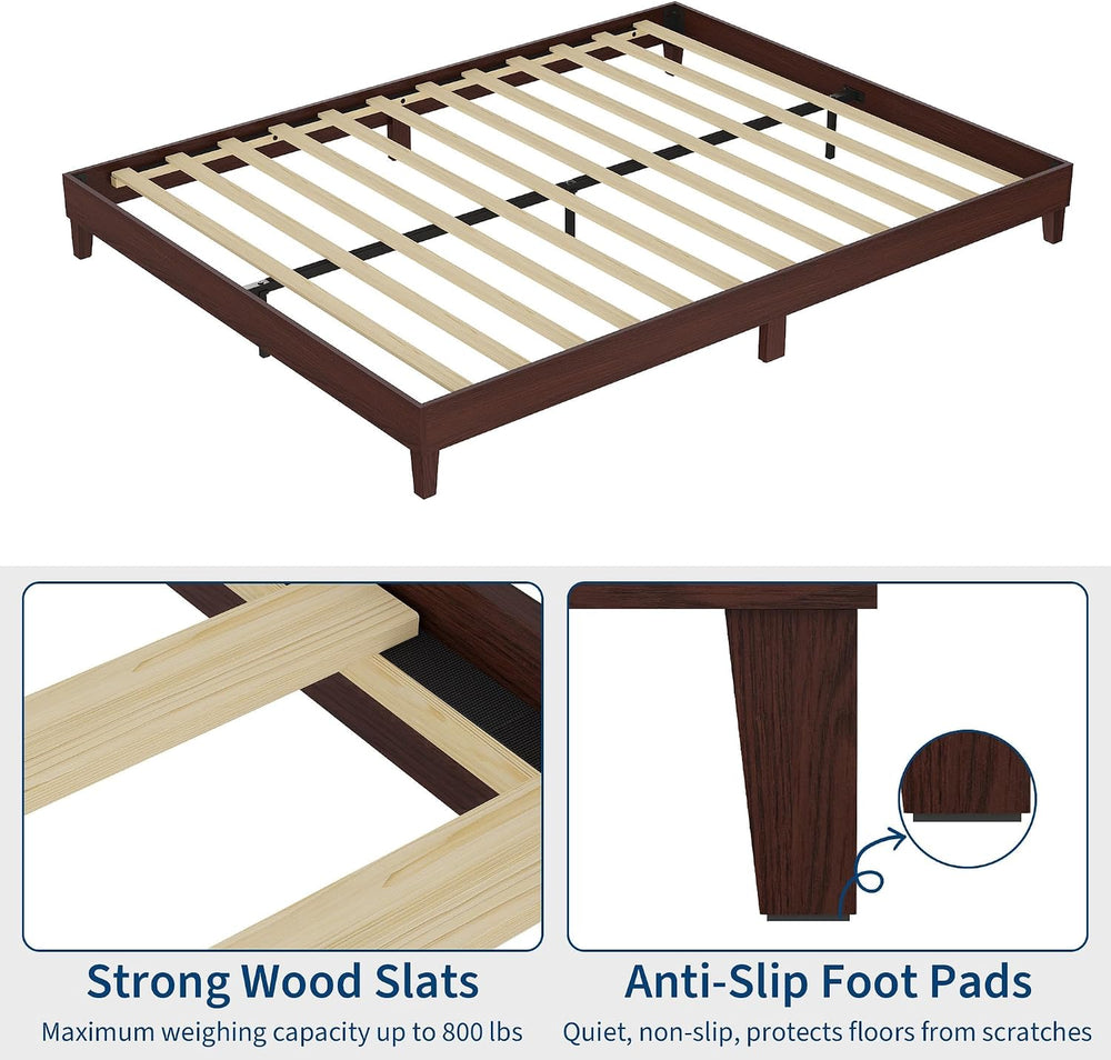 IDEALHOUSE Queen Size Bed Frame,9 Inch Natural Sturdy Wood Platform Bed
