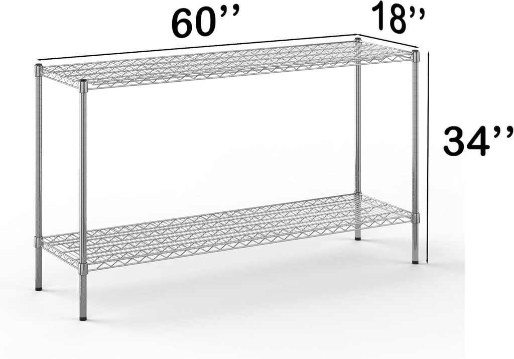 18" Deep x 60" Wide x 34" Height Wire Shelving Kit | 2-Tier | NSF Commercial Storage Rack Unit