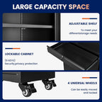 Yizosh Metal Garage Storage Cabinet with Locking Doors and Adjustable Shelves, 73" Rolling Tool Storage Cabinet with 4 Wheels and 1 Drawer for Garage,Warehouse (Black)