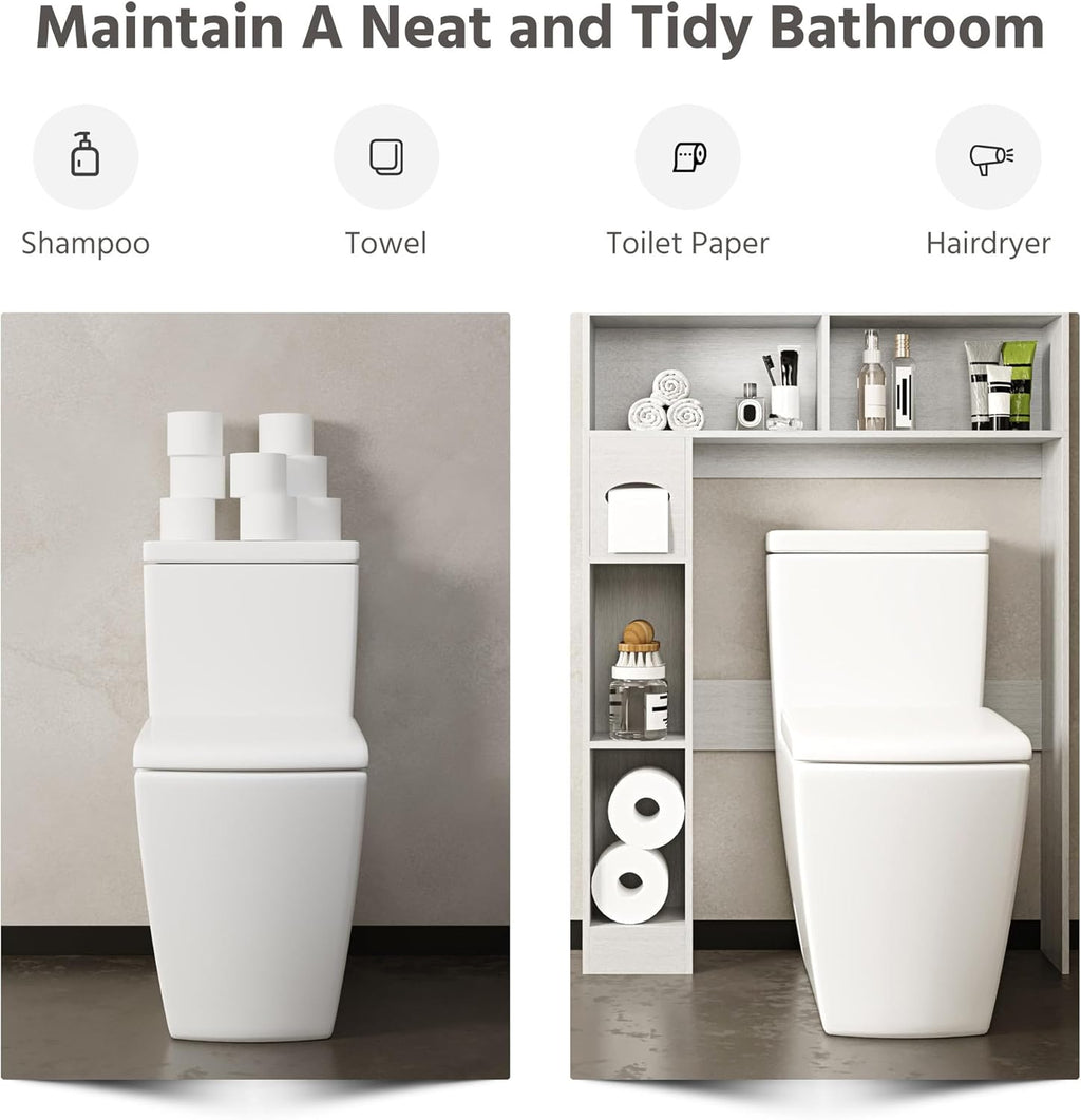 LAUSAINT HOME Over The Toilet Storage Cabinet, Bathroom Storage Cabinet Over Toilet with Anti-Tip Device, Space-Saving Toilet Shelf, for Laundry, Room, Bathroom