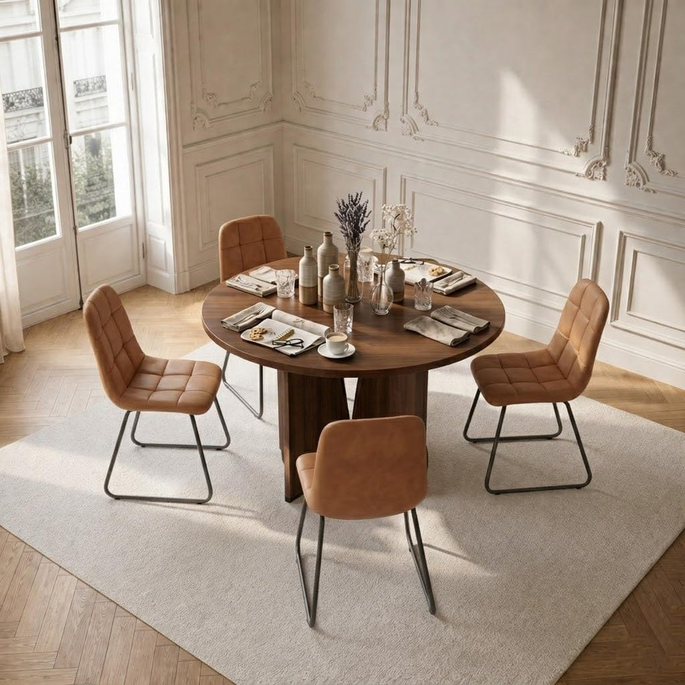 HIPIHOM Modern Round Dining Table Set for 4, 39.4" Walnut Kitchen Table ...