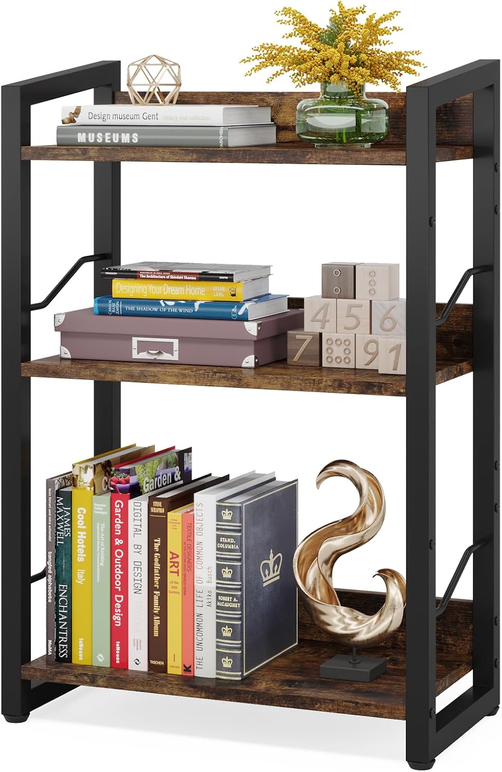 Hosfais 3-Tier Small Bookshelf Bookcase with Edge Protection