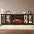Black 98" Farmhouse TV Stand with 36" Fireplace for Living Room,Media Entertainment Center with Adjustable Shelves and Large Storage Cabinets, TVs up to 100"