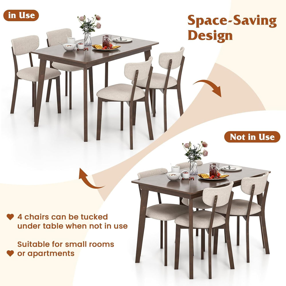 GOFLAME 5-Piece Dining Table Set for 4, Farmhouse Kitchen Table & 4 Uphol...