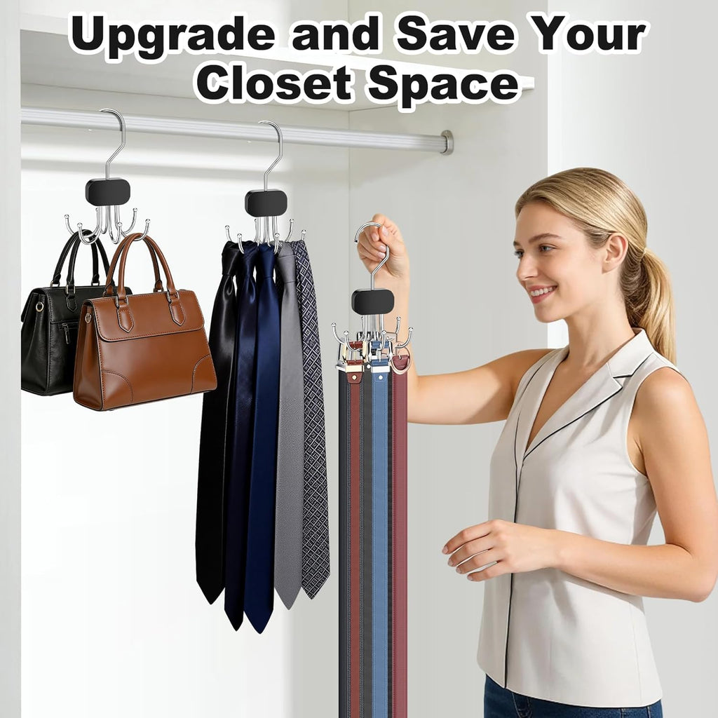 Belt Hanger for Closet, 3PCS Belt Organizer for Closet 360°Rotating Max 72 Belt, Tie Rack Hanger for Closet Tie Organizer for Closet Belt Holder for Closet for Belt,Tie,Tank Top,Bra,Scarf,Hat