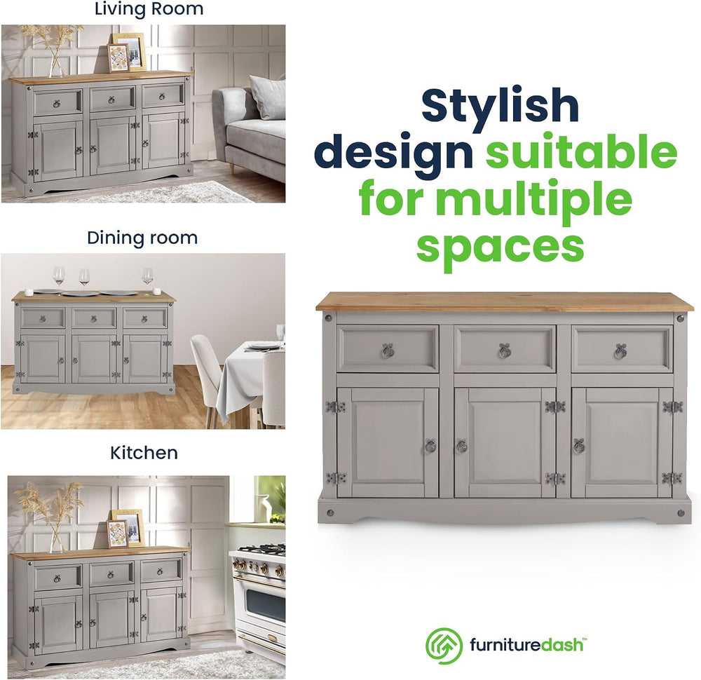 Furniture Dash Rustic Grey 6-Compartment Cabinet – Solid Wood Console Table w...