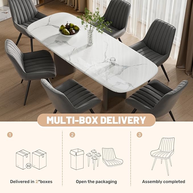 Mid Century Modern Dining Chairs Set of 6, Soft Cushion Upholstered Fabric Kitchen Chairs, Dark Grey