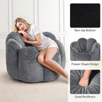 HOMMPA Bean Bag Chair for Adults Comfy Velvet Bean Bag Couch with Back Support Flower Shaped Oversized Sofa for Living Room,Bedroom,Dorm,Grey