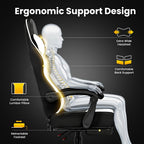 Gaming Chair Gamer Game Ergonomic with Footstool Lumbar Support Deep Black | Headrest, Height and Backrest Adjustable, Deep Black Leather, 210 KG Heavy Duty Load Capacity 52cm Wingless Cushion