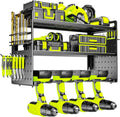 Power Tool Organizer Wall Mount, Drill Holder tool storage with Hooks & Screwdriver Organizer, Heavy Duty Iron 3 Layers Garage Storage Shelf for Workshop Shed Pegboard Basement(Black)