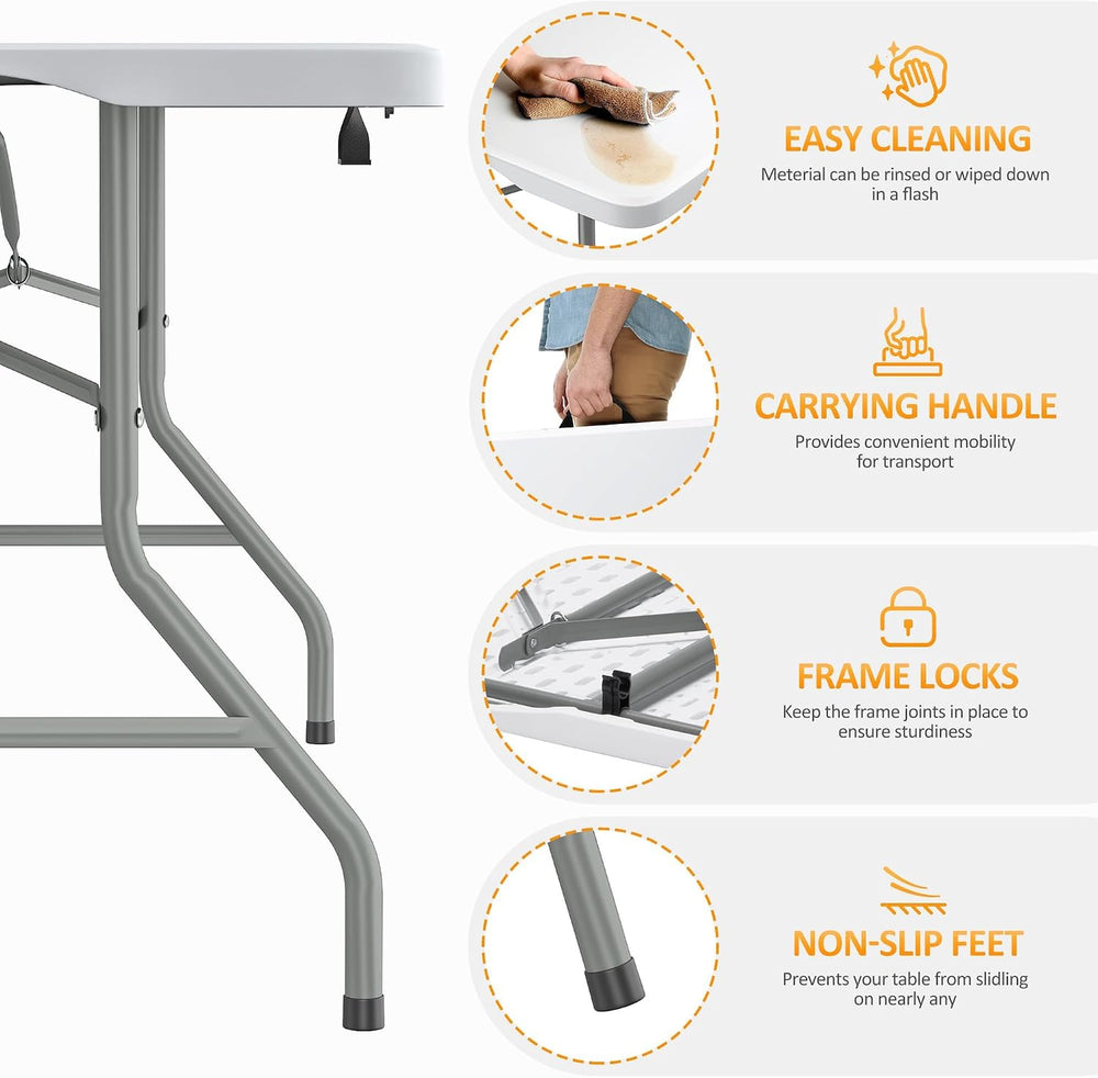 Fenbeli Upgraded 18% Thickened Folding Table 6ft Made of HDPE Plastic | Heavy...