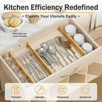 FUSHITON Bamboo Drawer Dividers 17"-22" Adjustable Expandable Drawer Organizers Spring Loaded Drawer Separators for Kitchen Dresser Bathroom Bedroom Office Storage, 4 Pack