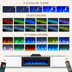80" Fireplace TV Stand, Modern Entertainment Center for TVs Up to 90", TV Console with Storage Cabinets, Media Console for Living Room, 80IN White TV Stand and 36IN Black Fireplace