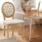 Upholstered Dining Chairs Set of 2 French Country Oval Fabric Back Kitchen Side Chair with Wood Legs for Dining Room, Kitchen, Restaurant(Beige-Velvet)