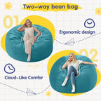 3FT Bean Bag Chairs,Comfy Beanbags Giant Bean Bags Chairs with Memory Foam Filling,Beanbag Chairs for Adults,Machine Washable Cover,Lazy Sofa for Gamming Room,Living Room & Bedroom,Sea Blue