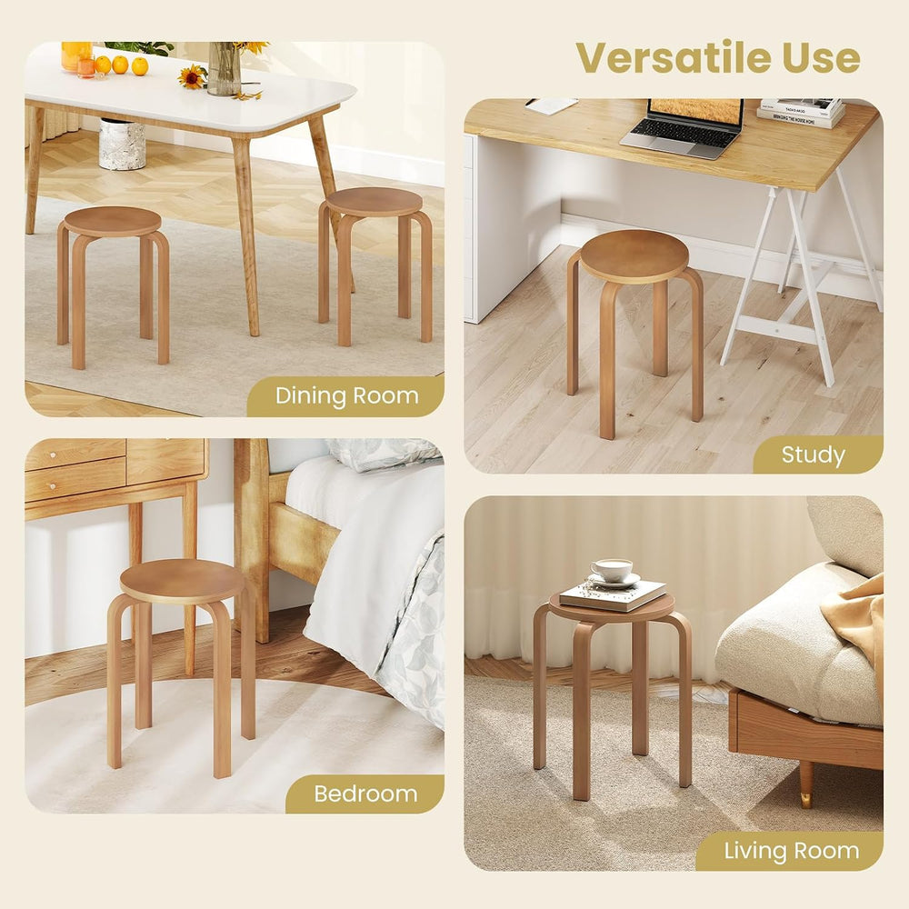 GOFLAME Stackable Wooden Stools Set of 4, 18-Inch Backless Chairs with Round ...