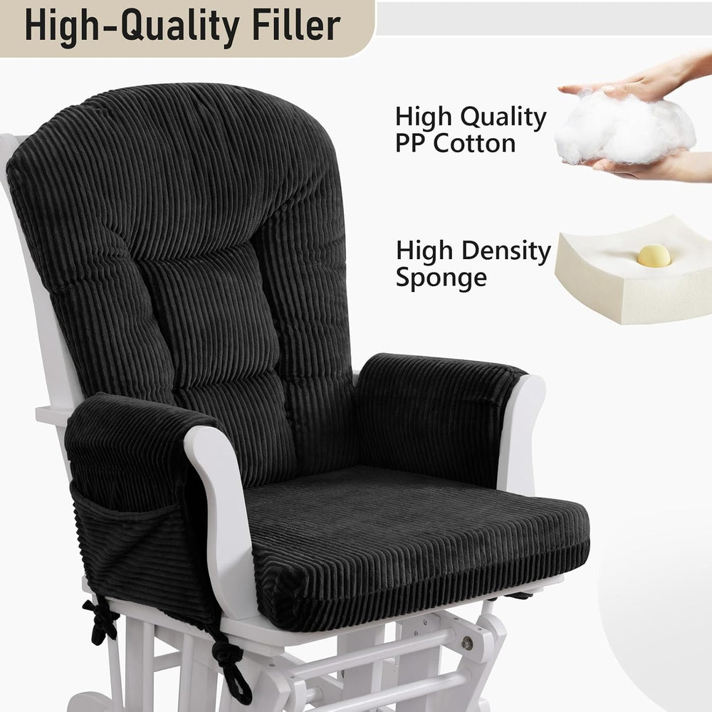 5PCS Glider Rocker Replacement Cushions with Storage Side Pockets, Black