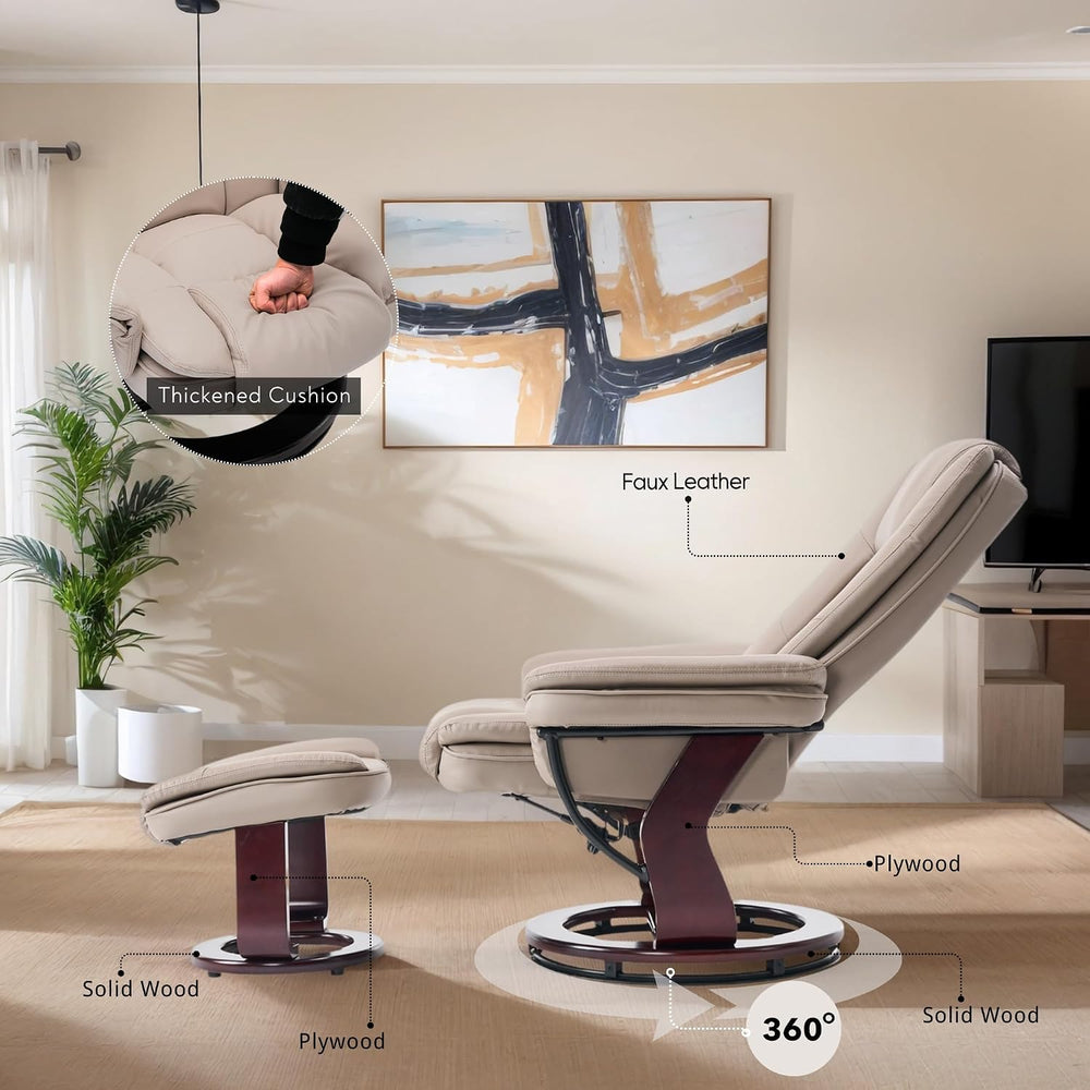 Swivel Recliner Chair with Ottoman Reclining Lounge Sofa Footrest, Set of 2 |...