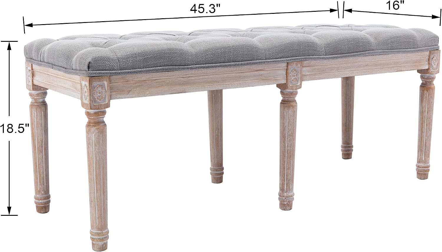 chairus Fabric Upholstered Dining Bench - Classic Entryway Ottoman Bench Bedroom Bench with Rustic Wood Legs - Gray