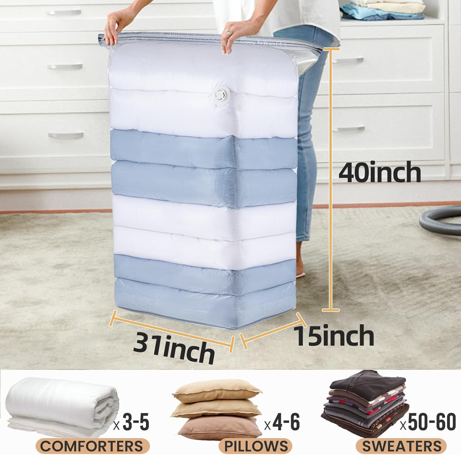 TAILI 8 Pack Vacuum Storage Bags, Jumbo Cube (31x40x15 Inch), Extra Large Vacuum Seal Bags for Comforters, Blankets, Bedding, Clothes, Closet Organization Space Saving, Clear