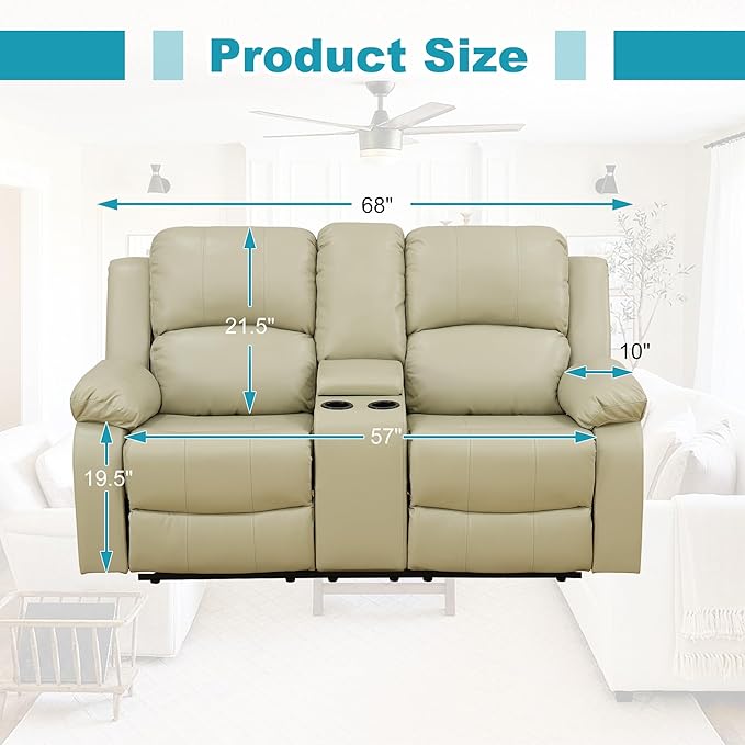 Recliner Sofa Set Couches for Living Room Chair Recycled Leather Fabric Living Room Furniture Sets, Adjusted Loveseat Reclining Couch Furniture Sofa Set for Theater Seating, Beige