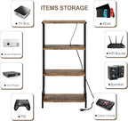4-Tier AV Media Stand with Power Outlet and LED Lights,Wooden Stereo Stand Cabinet,Game Console Shelf for Small Space,Audio Rack Stand Tower Ideal for Video DVD Players,Xbox