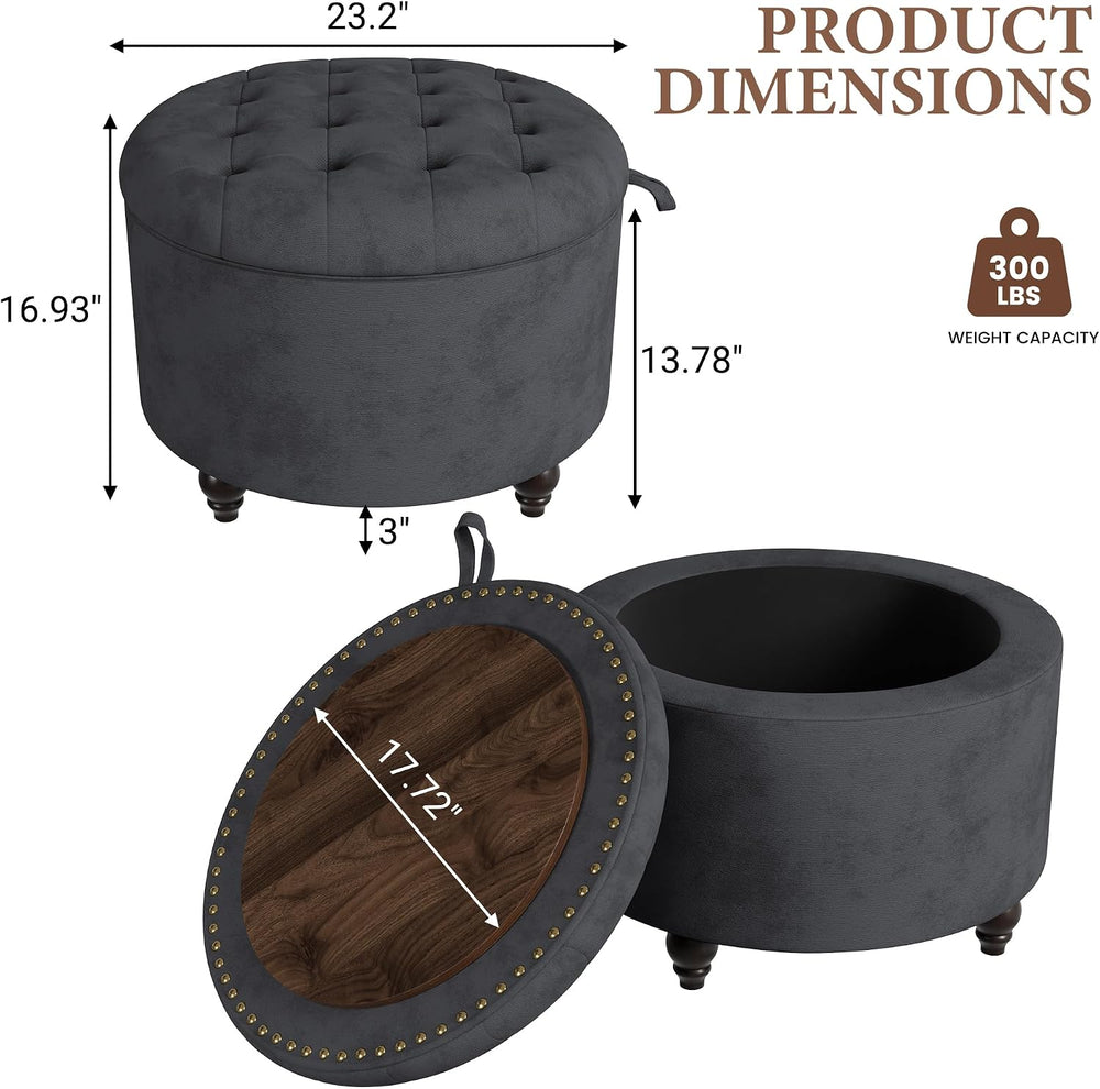 24 Inch Round Storage Ottoman,Modern Tufted Ottomans,Circular Coffee Table wi...