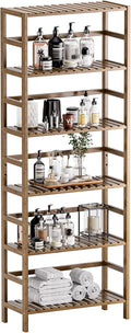HITNET Bookcase, Bamboo Bookshelf, 6-Tier Adjustable Tall Open Book Shelf, Free Standing Storage Shelves Organizer, Flower Plant Display Stand, Walnut