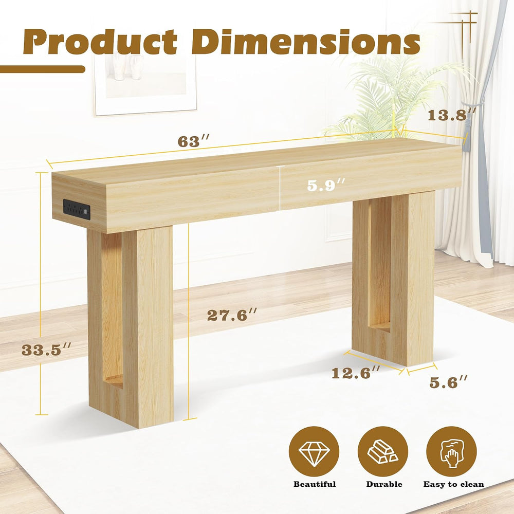 Depeht 63" Long Console Table with Power Outlet, LED Lights and Storage ...