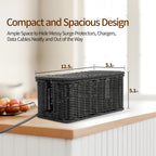 Delamu Handmade Rattan Small Cable Management Box, Cord Organizer with 2 Open Slots, Desk Cord Hider Box for Computer Router USB Hub Power Strip, 12.5" Lx 5.1" Wx 5.1" H, Black