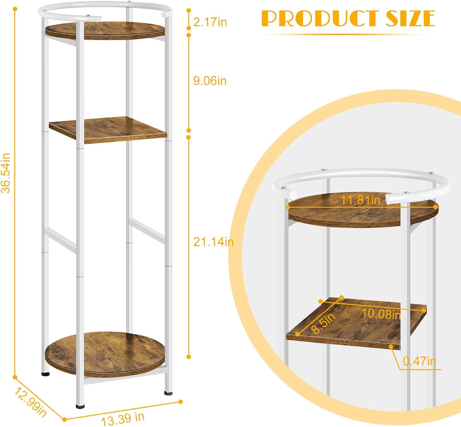 OYEAL Water Dispenser Stand 5 Gallon Water Cooler Jug Storage Rack Water Filter Stand with 2 Storage Shelves, Modern Flower Shelf Display for Home Kitchen Office Space Save, Rustic Brown & White