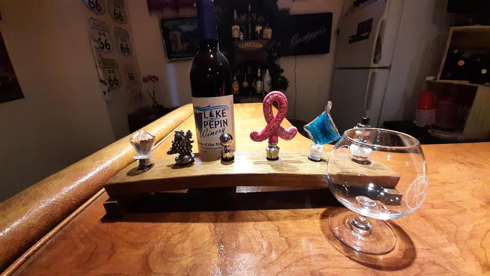 Whiskey Barrel Stave 6 Wine Bottle Stopper Display