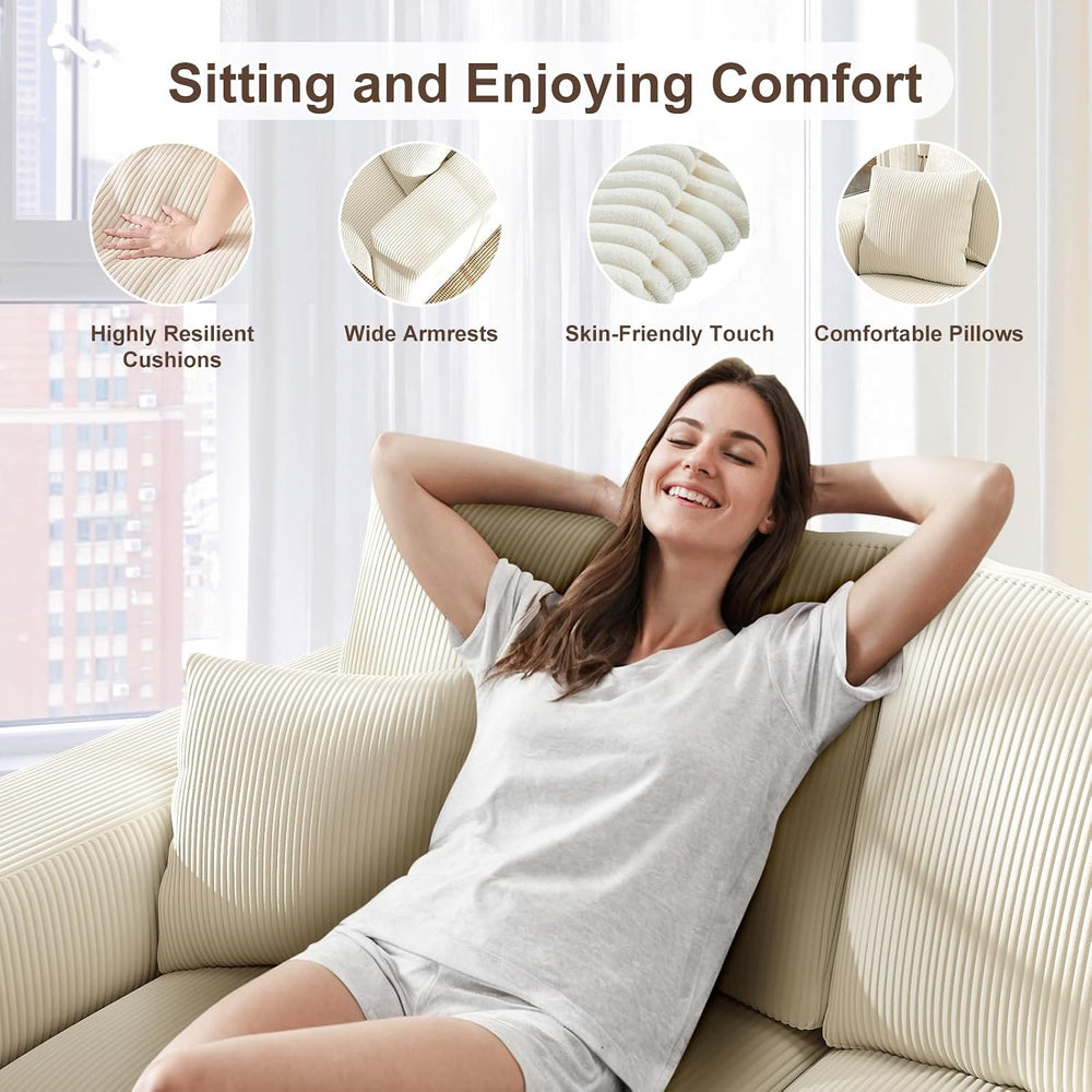 2 Square Cloud Footstool for Living Room, No Assembly Modular Corduroy Conver...