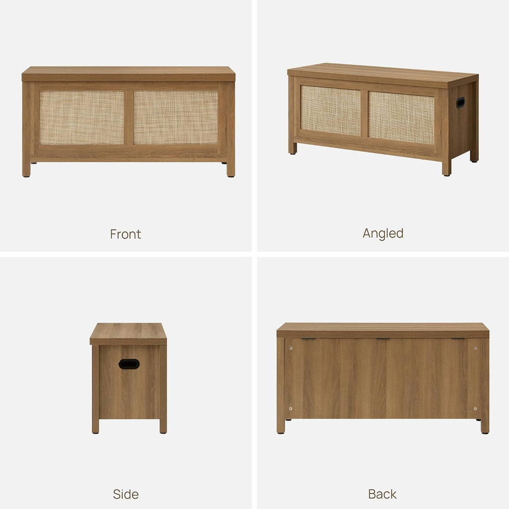 SICOTAS Rattan Storage Chest 39.4" Storage Bench for Bedroom | Boho Storage Truck with 2 Safety Hinges and Flip Top for Living Room Entryway, Supports 220 lb, Oak