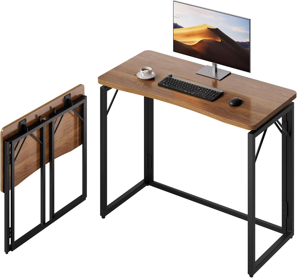 JOYMOOP 31.5" Folding Desk - Brown, No Assembly Small Foldable Desk for ...