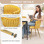 Kiztir Velvet Dining Chairs Set of 4, Modern Dining Chair with Gold Metal Legs, Luxury Tufted Dining Chairs for Living Room, Bedroom, Kitchen (Yellow)