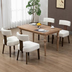 Upholstered Wooden Farmhouse Dining Chairs Set of 6, Mid-Century Modern Fabric Dining Room Chairs with Wood Legs, Curved Backrest Kitchen Chair Armless for Kitchen/Restaurant/Cafe, Beige
