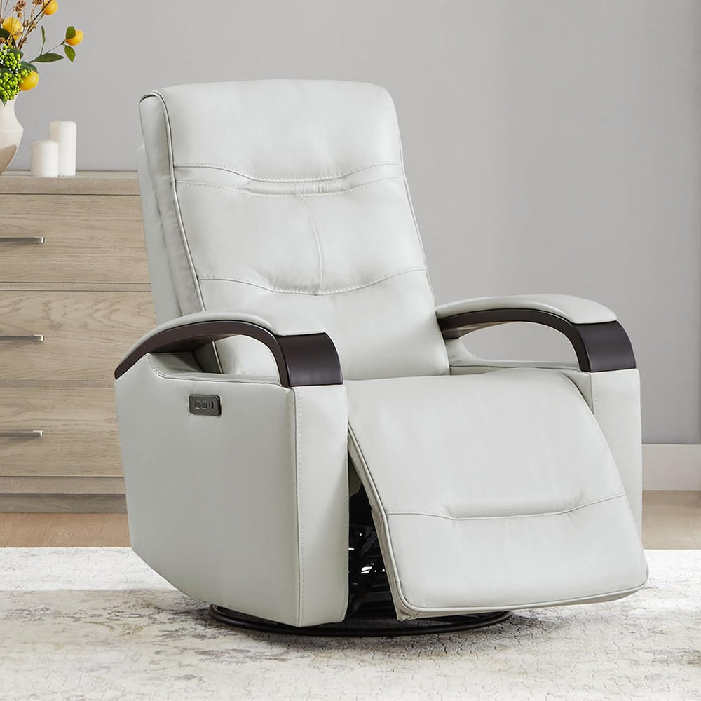 CHITA Genuine Leather Power Swivel Glider Rocker Recliner, Creamy Grey