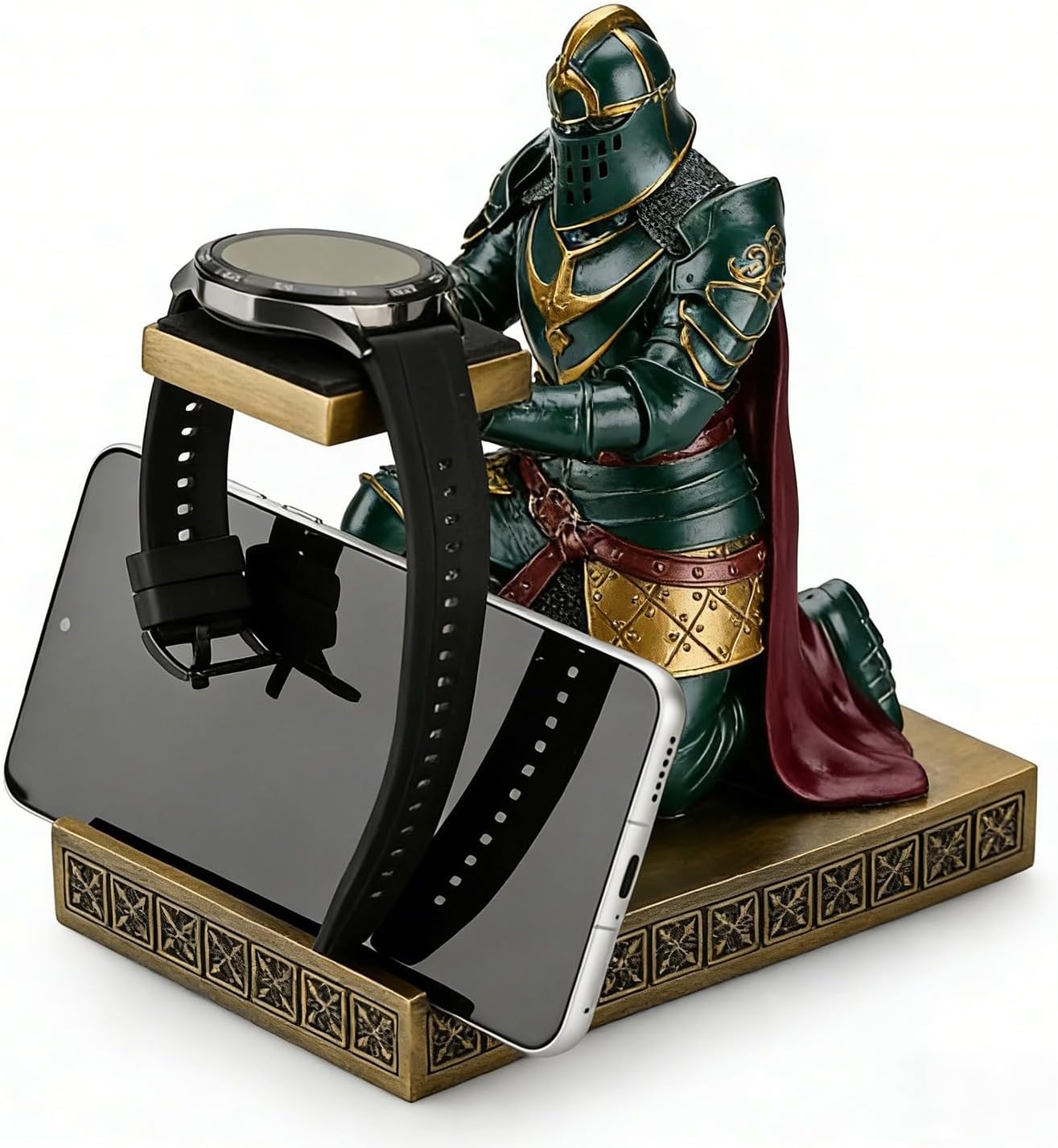 King's Guard Watch Display Stand Jewelry Necklace Holder Tray Tower Green | Cell Phone Stand Resin Bookends Paperweight Desktop Organizer and Accessories as Gift for Office, Study and Living Room