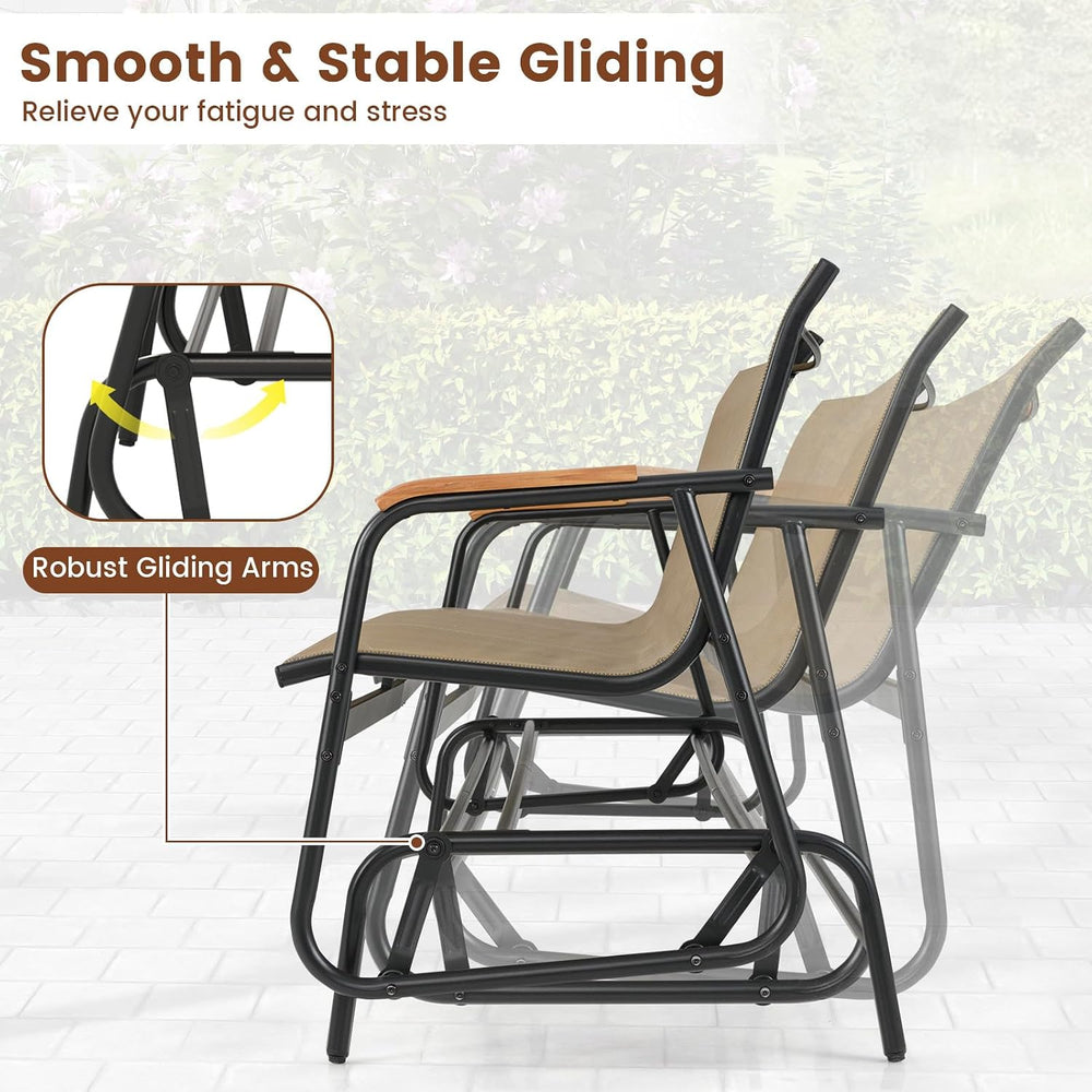 Giantex Patio Glider, 3-Person Swing Gliding Loveseat with Curved Teak Armres...