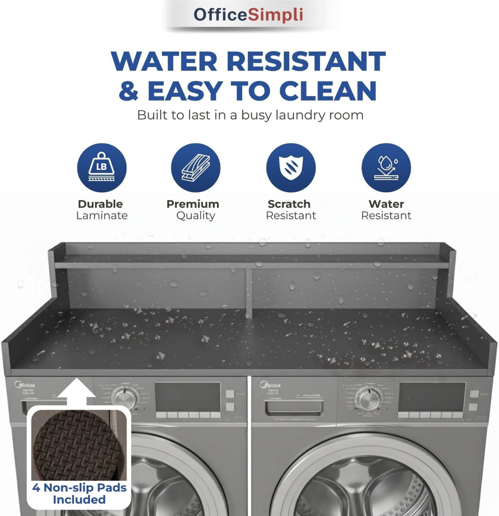 OfficeSimpli Washer Dryer Countertop with Shelf - 27.5 x 54 Inch - Made in USA Laundry Countertop Over Washer and Dryer with Non-Slip Pads, Storage Shelf, Laundry Topper Organizer, Slate Grey