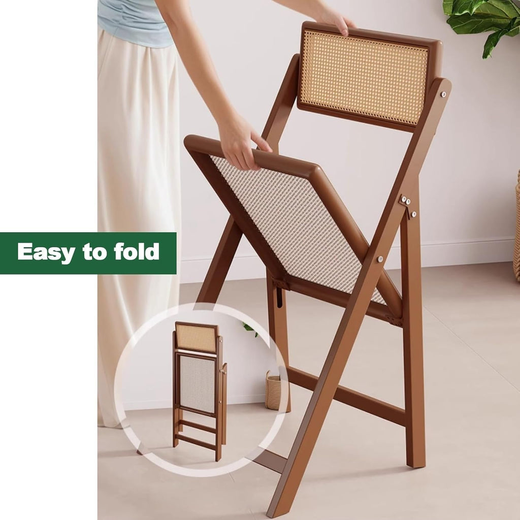 PE Rattan Folding Dining Chairs Set of 2, Modern Mid Century Dining Outdoor Bamboo Chairs for Bedroom,
