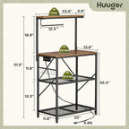 Huuger 4-Tier Bakers Rack with Reversible Power Outlet, 23.6 Inch Microwave Stand, Kitchen Coffee Bar, with Top Shelf, 6 S Hooks, Rustic Brown
