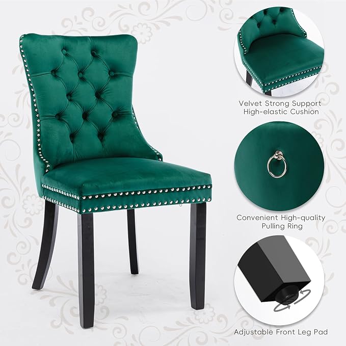 Velvet Upholstered Dining Chairs Set of 4, Modern Style Kitchen Side Chairs w...