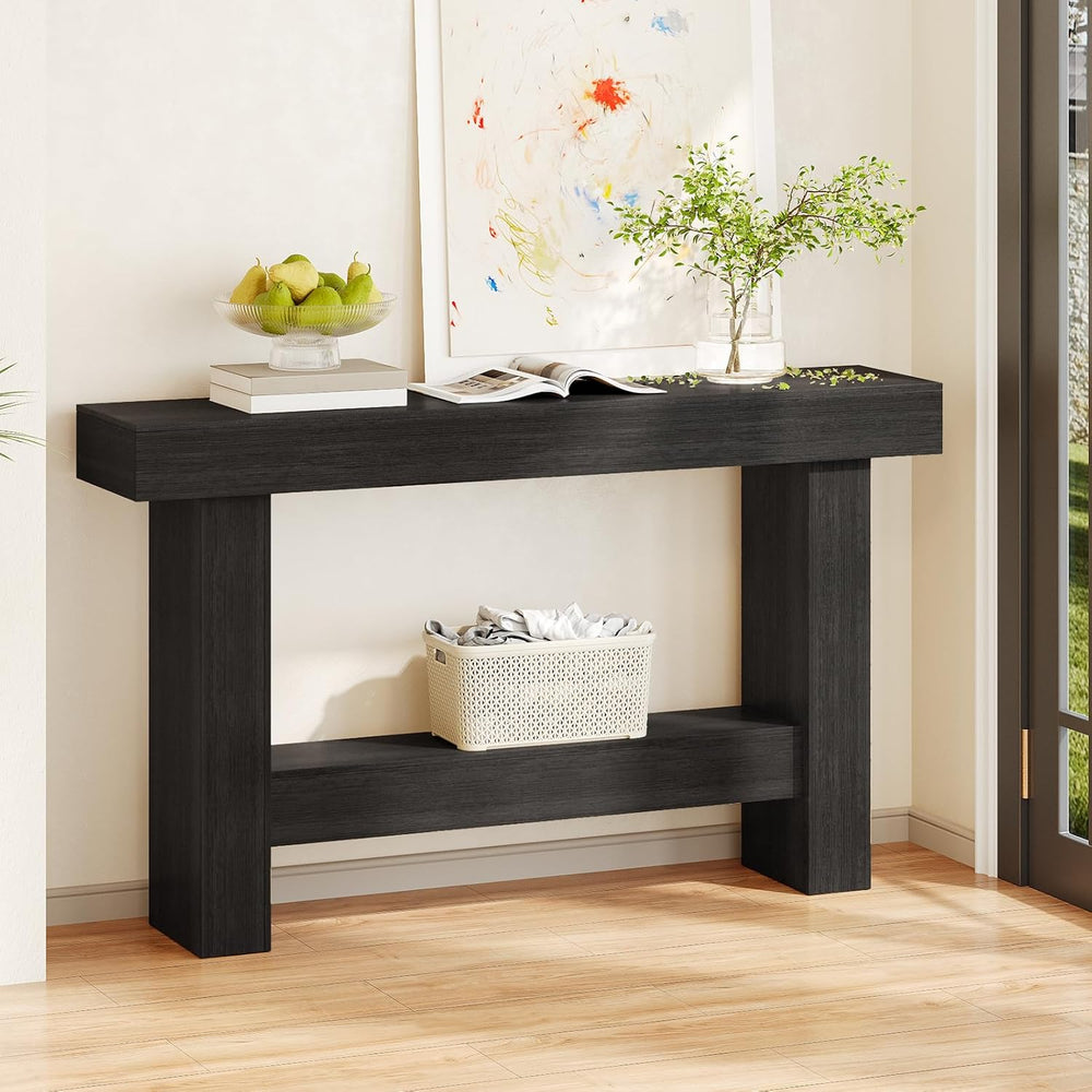 55 Inch Farmhouse Console Table, Wooden Rectangular Sofa Table Behind the Cou...