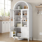 Furnify 71" Tall Arched Kitchen Pantry Cabinet with Door Shelves, White | Modern Kitchen Storage Cabinet with Doors, 3 Adjustable Shelves, Versatile Cupboard for Kitchen Dining Room Living Room